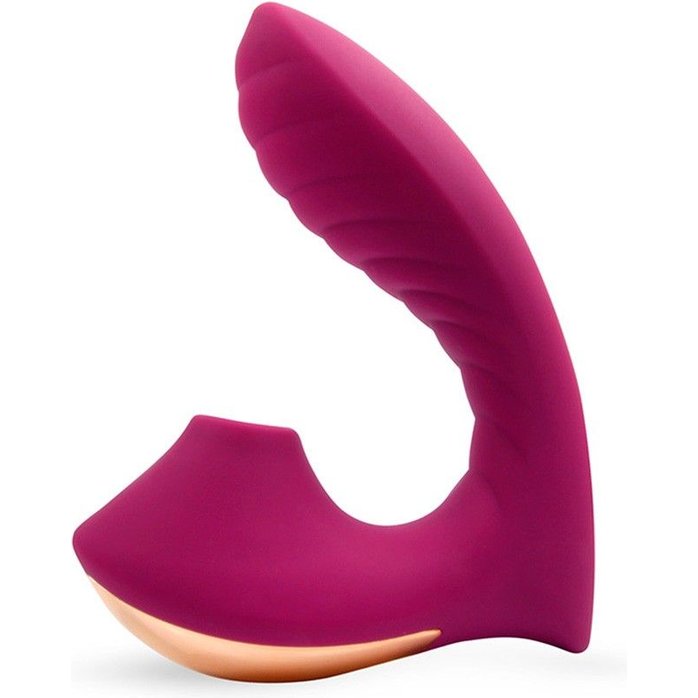 Сливовый вибромассажер с вакуумной стимуляцией клитора. Фотография 4.