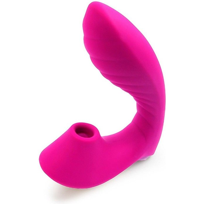 Ярко-розовый вибромассажер с вакуумной стимуляцией клитора. Фотография 2.