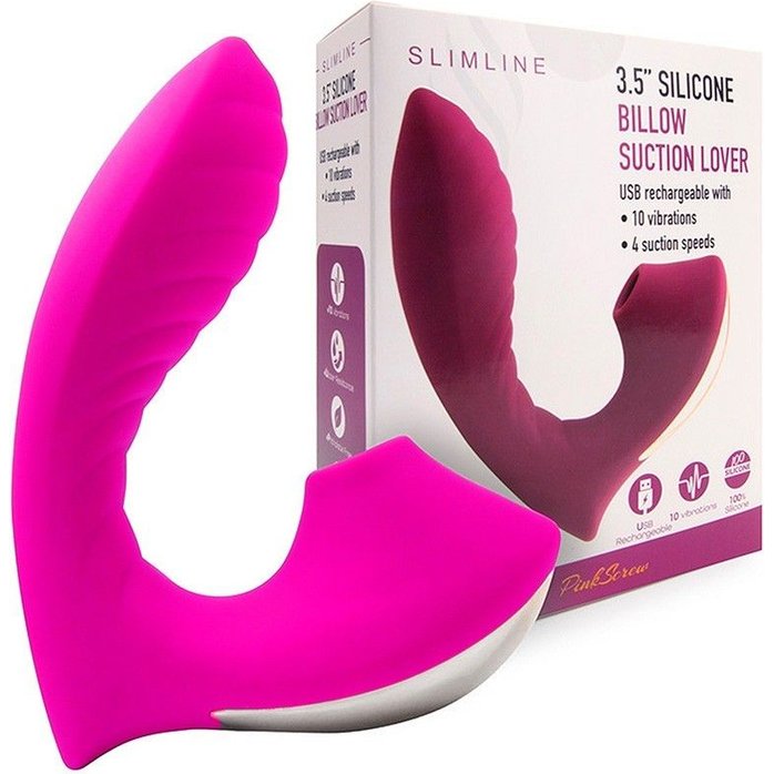 Ярко-розовый вибромассажер с вакуумной стимуляцией клитора