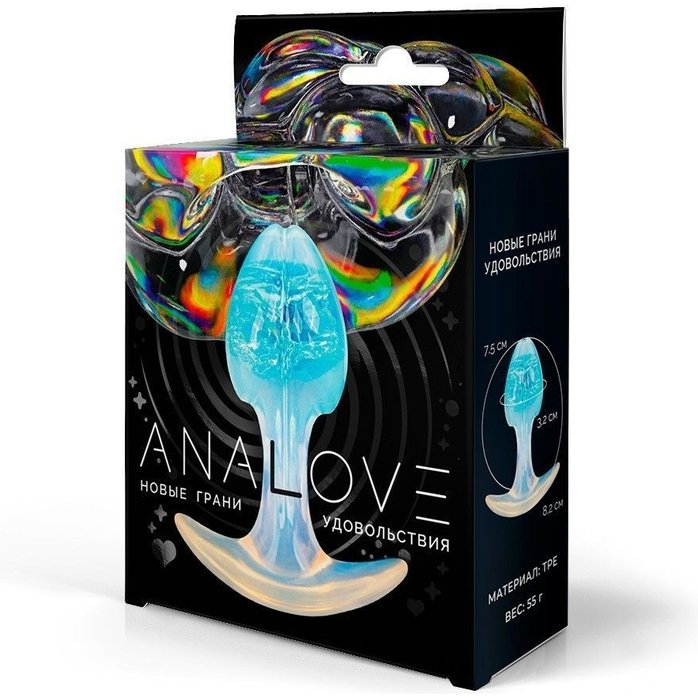 Голубоватая анальная пробка - 8,2 см. Фотография 3.