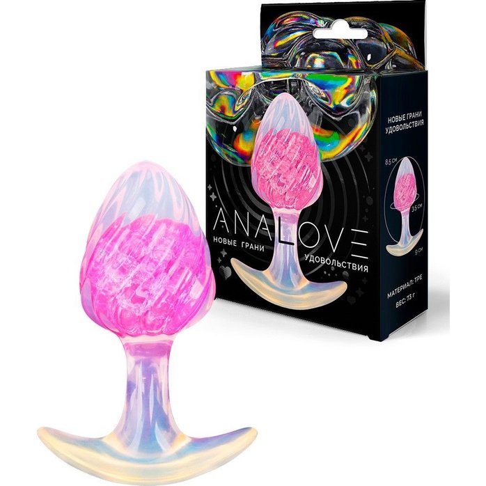 Розоватая анальная пробка со спиралевидным рельефом - 9 см