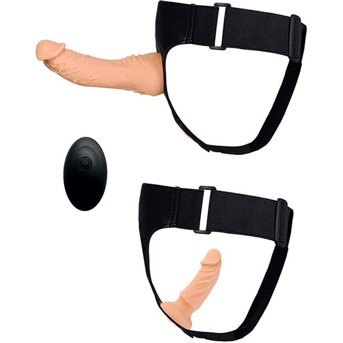 Женский страпон с 2 насадками, вибрацией и пультом ДУ - EROWOMAN-EROMAN. Фотография 4.