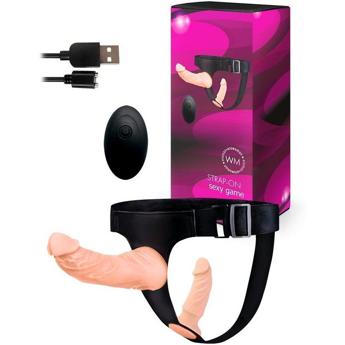 Женский страпон с 2 насадками, вибрацией и пультом ДУ - EROWOMAN-EROMAN