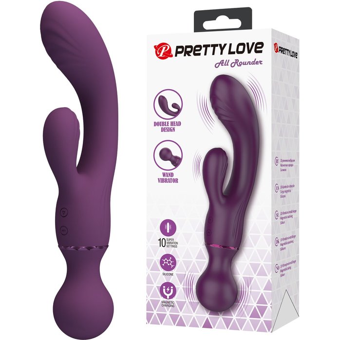 Сливовый двусторонний вибратор 2-в-1 All Rounder - кролик и wand - Pretty Love. Фотография 2.