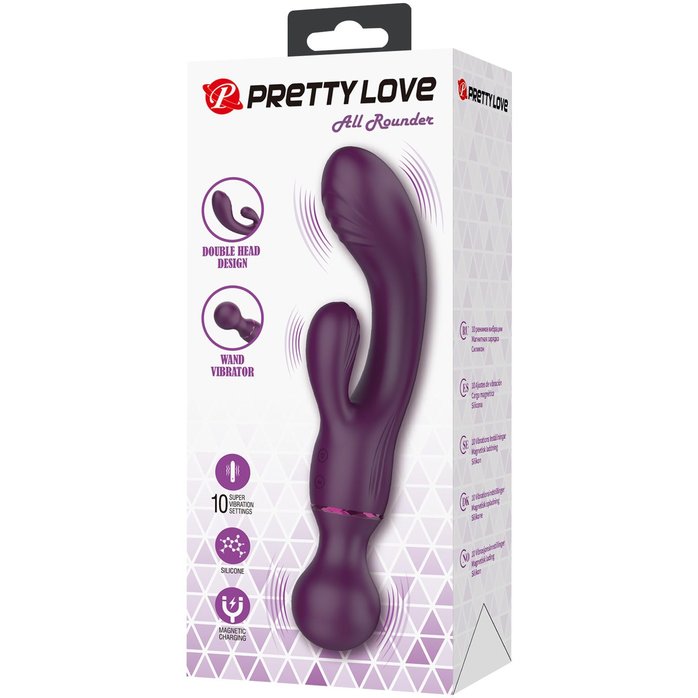 Сливовый двусторонний вибратор 2-в-1 All Rounder - кролик и wand - Pretty Love. Фотография 3.