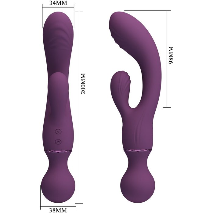 Сливовый двусторонний вибратор 2-в-1 All Rounder - кролик и wand - Pretty Love. Фотография 8.