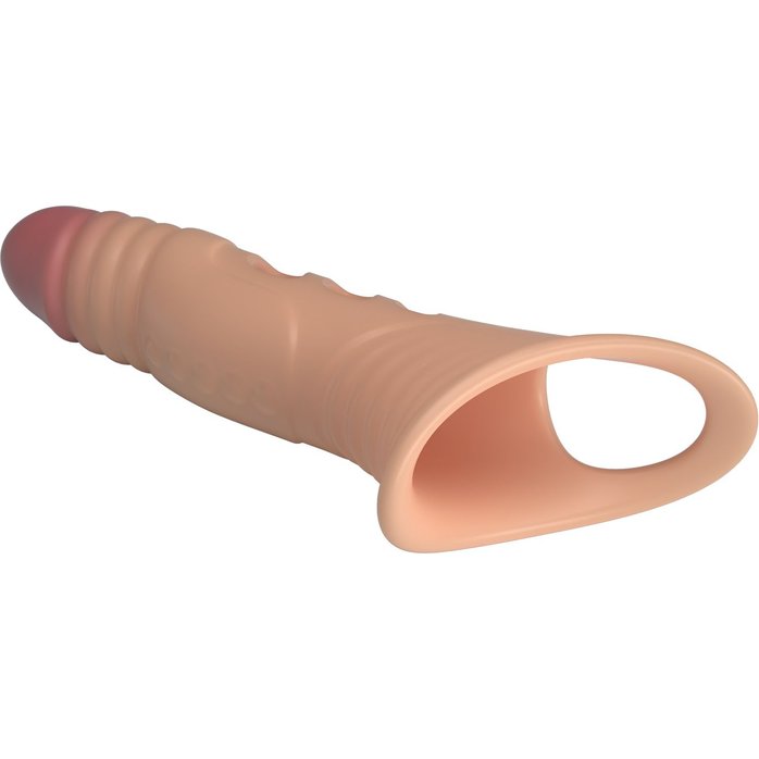 Телесная удлиняющая насадка на пенис с вибрацией - Pretty Love. Фотография 5.