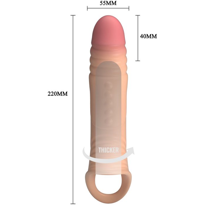 Телесная удлиняющая насадка на пенис с вибрацией - Pretty Love. Фотография 8.