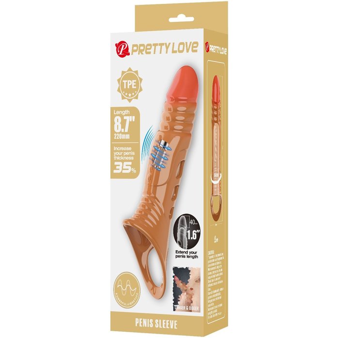 Карамельная удлиняющая насадка на пенис с вибрацией - Pretty Love. Фотография 2.