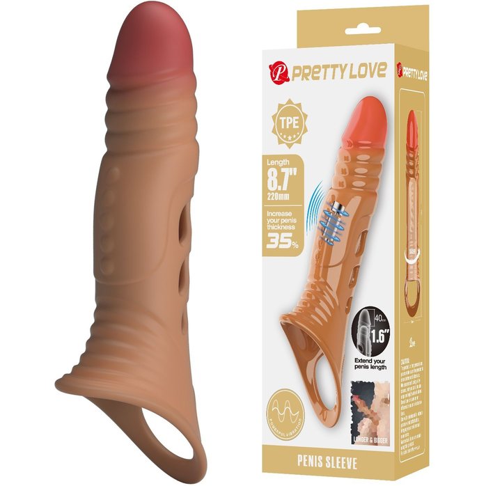 Карамельная удлиняющая насадка на пенис с вибрацией - Pretty Love. Фотография 3.