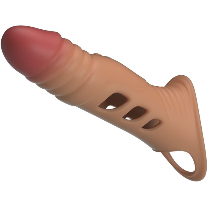 Карамельная удлиняющая насадка на пенис с вибрацией - Pretty Love. Фотография 6.