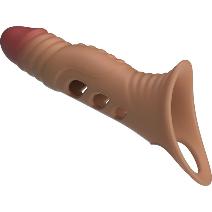 Карамельная удлиняющая насадка на пенис с вибрацией - Pretty Love. Фотография 7.