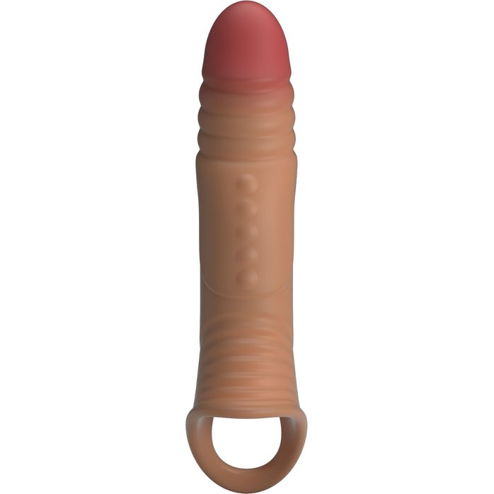 Карамельная удлиняющая насадка на пенис с вибрацией - Pretty Love