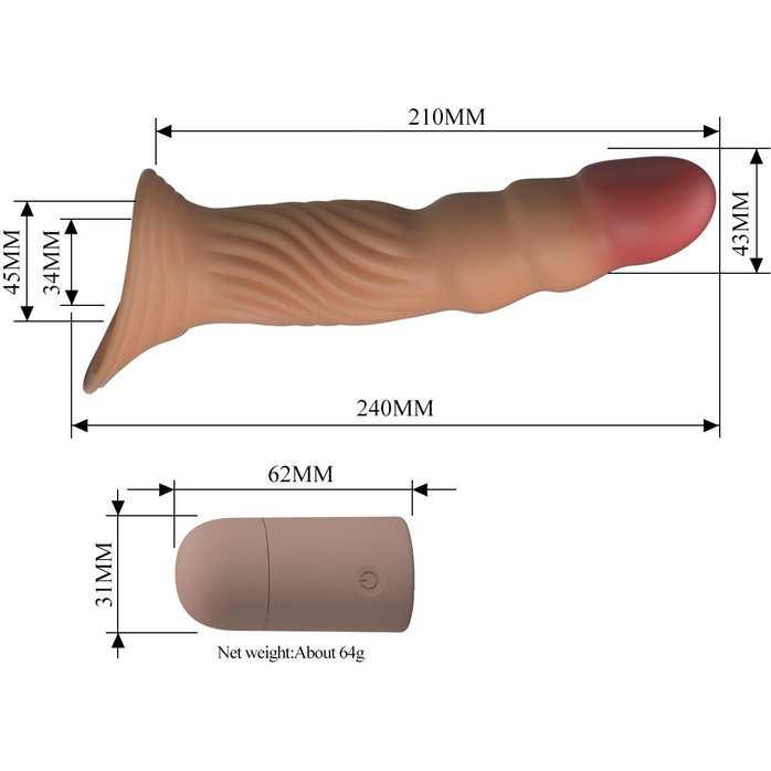 Карамельная удлиняющая насадка на пенис с вибрацией и пультом ДУ - Pretty Love. Фотография 9.