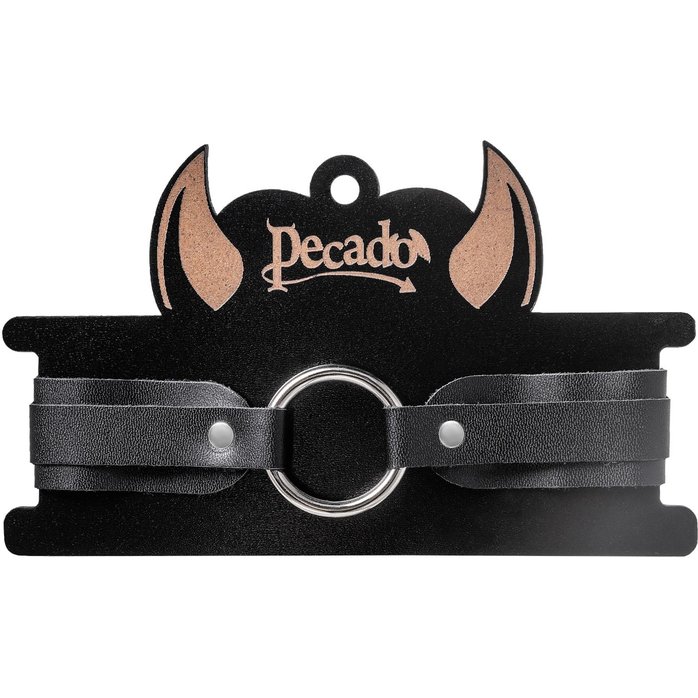 Черный кожаный чокер-ошейник со скруглёнными углами. Фотография 7.