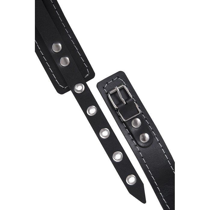 Черный узкий однослойный ошейник с серебристым поводком-цепочкой. Фотография 8.