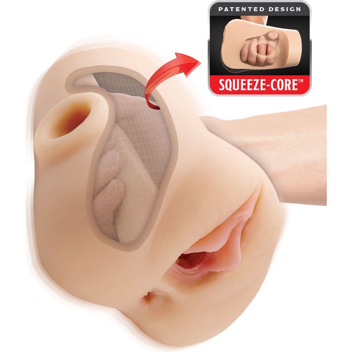 Телесный мастурбатор с вибрацией Double Pounder Vibrating Squeeze Stroker - PDX Plus. Фотография 6.