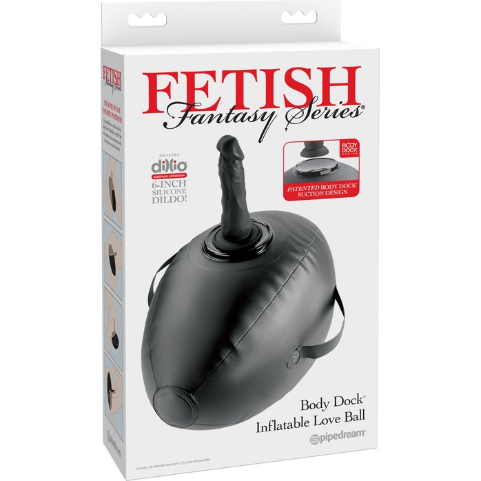 Черный надувной мяч с платформой для фиксации дилдо Body Dock Inflatable Love Ball - Fetish Fantasy Series. Фотография 2.