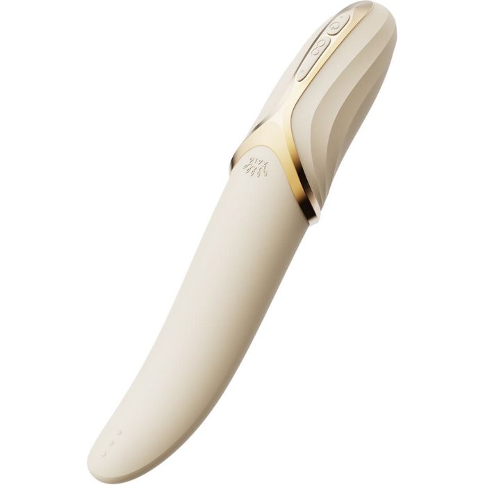 Бежевый вибростимулятор с имитацией оральных ласк и функцией нагрева Eve. Фотография 11.