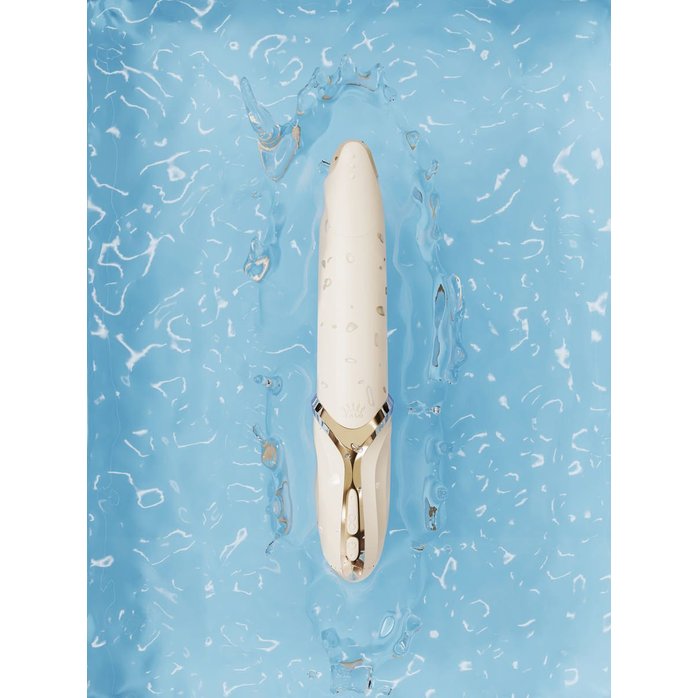 Бежевый вибростимулятор с имитацией оральных ласк и функцией нагрева Eve. Фотография 12.