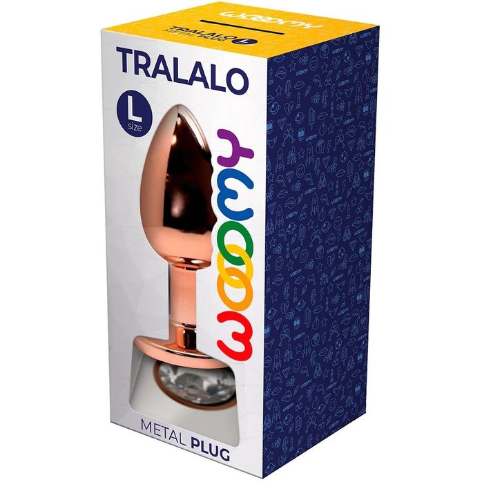 Золотистая анальная втулка Wooomy Tralalo L с прозрачным кристаллом - 9 см - Wooomy. Фотография 2.