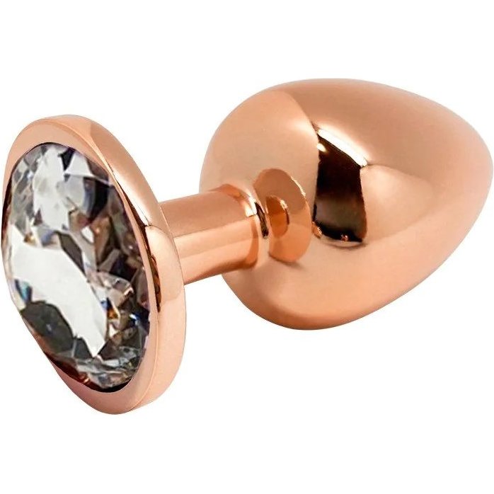 Золотистая анальная втулка Wooomy Tralalo L с прозрачным кристаллом - 9 см - Wooomy