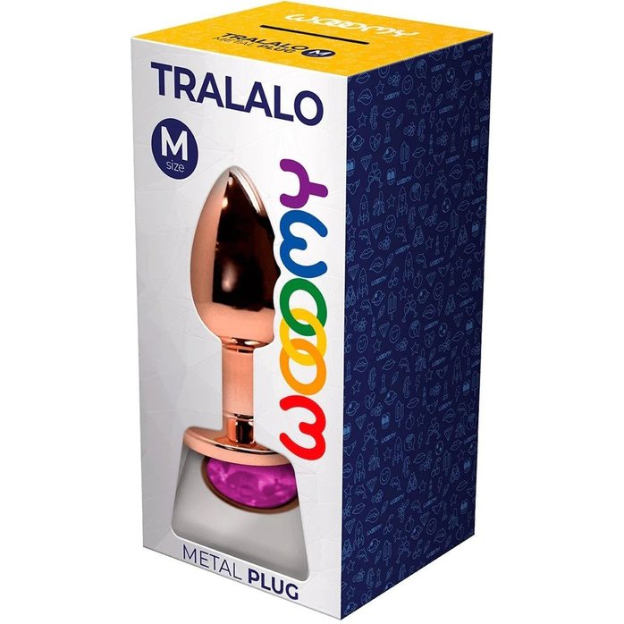 Золотистая анальная втулка Wooomy Tralalo M с розовым кристаллом - 8 см - Wooomy. Фотография 2.
