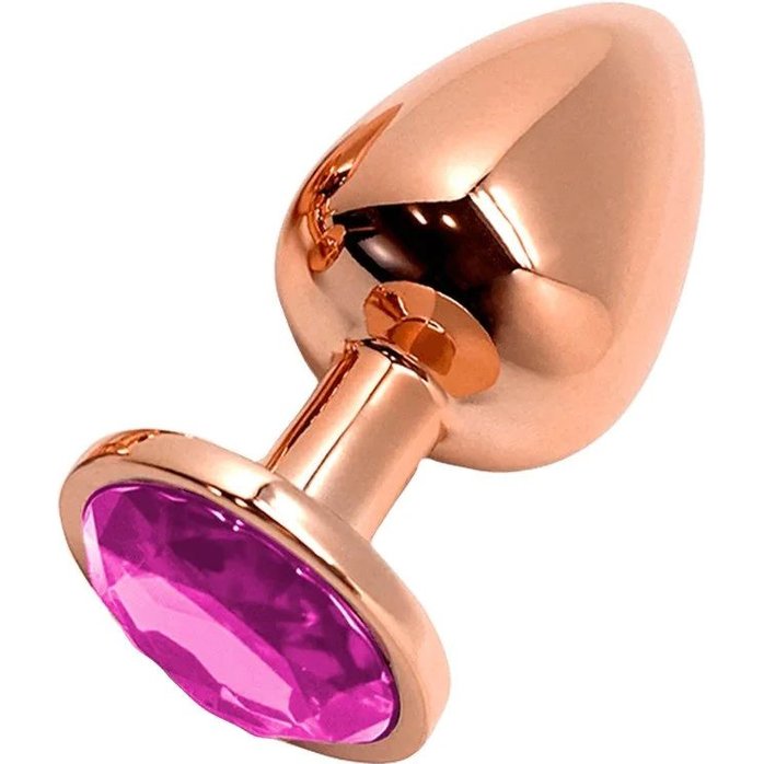 Золотистая анальная втулка Wooomy Tralalo M с розовым кристаллом - 8 см - Wooomy