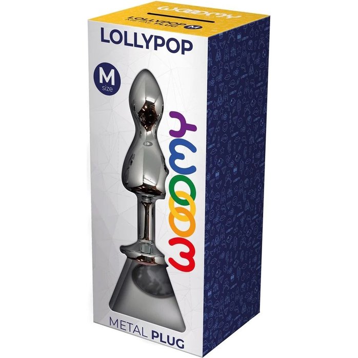 Серебристая анальная втулка Wooomy Lollypop M с прозрачным кристаллом - 9,4 см - Wooomy. Фотография 3.