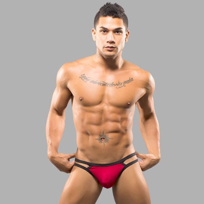 Красные мужские трусы-стринги с 2 боковыми бретелями. Фотография 2.