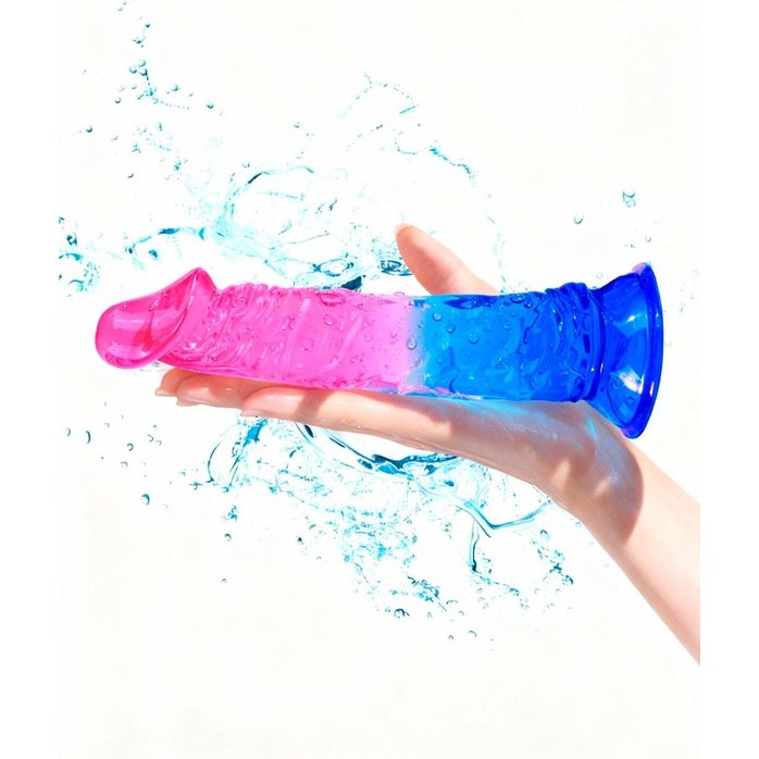 Яркий розово-синий фаллоимитатор с присоской - EROWOMAN NEW COLLECTION. Фотография 3.