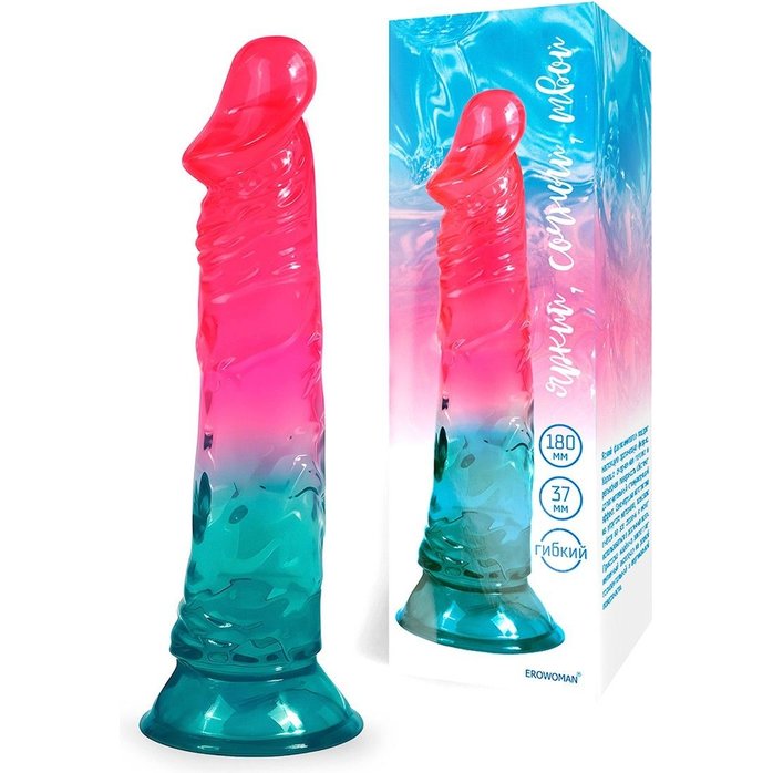 Яркий двухцветный фаллоимитатор с присоской - EROWOMAN NEW COLLECTION. Фотография 2.