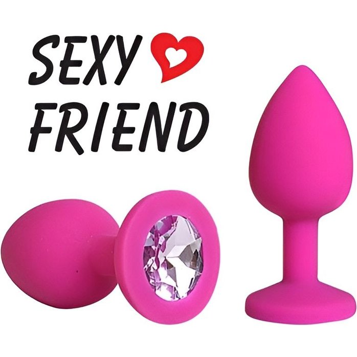 Розовая анальная втулка с сиреневым кристаллом - 7,3 см