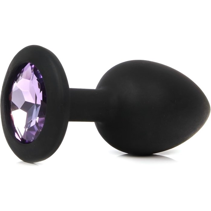 Черная анальная пробка с сиреневым кристаллом - 7,3 см