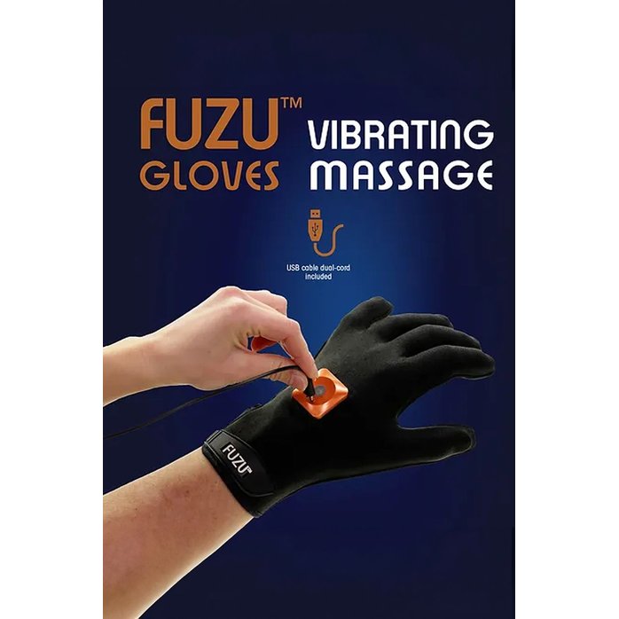 Черная виброперчатка для массажа Fuzu на правую руку. Фотография 4.
