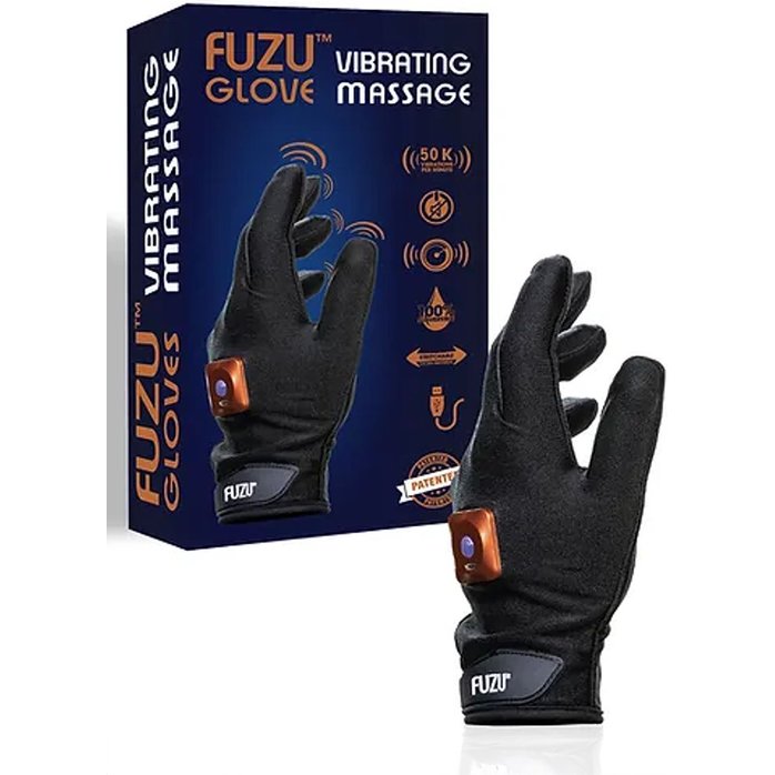 Черная виброперчатка для массажа Fuzu на левую руку. Фотография 2.