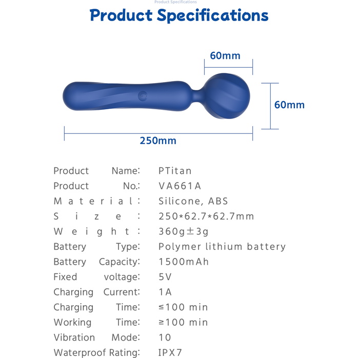 Синий wand-вибромассажер BeYourLover Titan. Фотография 9.