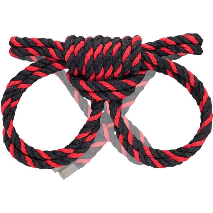 Черно-красные наручники-оковы ’’Узел-омега’’ из хлопковой веревки. Фотография 2.