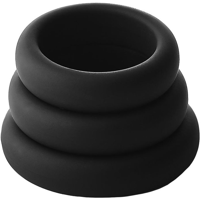 Набор из 3 черных эрекционных колец Smooth Silicone Cockring Pack - Ramrod. Фотография 5.