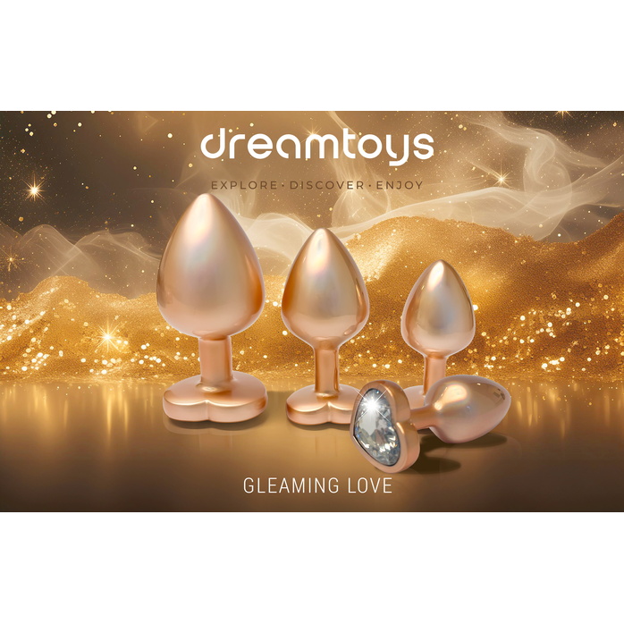 Золотистая анальная пробка с прозрачным кристаллом-сердцем Pearl Gold Plug Small - Gleaming Love. Фотография 6.
