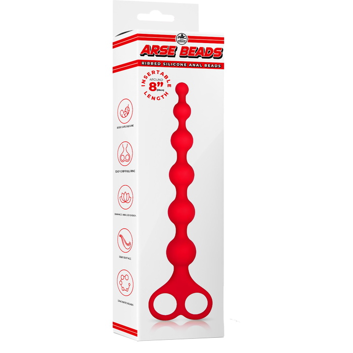 Красная анальная цепочка Ribbed Silicone Anal Beads - 26 см. Фотография 4.