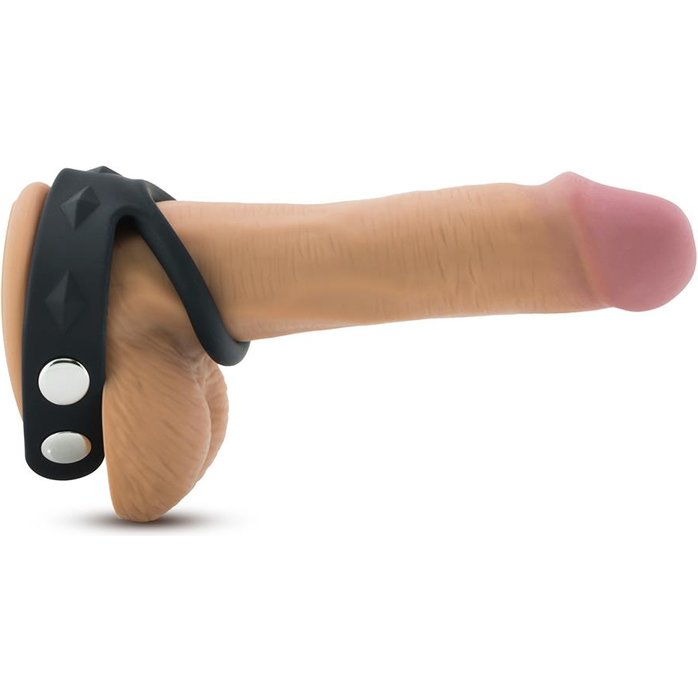 Черное эрекционное кольцо с подхватом мошонки на кнопках VS6 - Performance. Фотография 5.