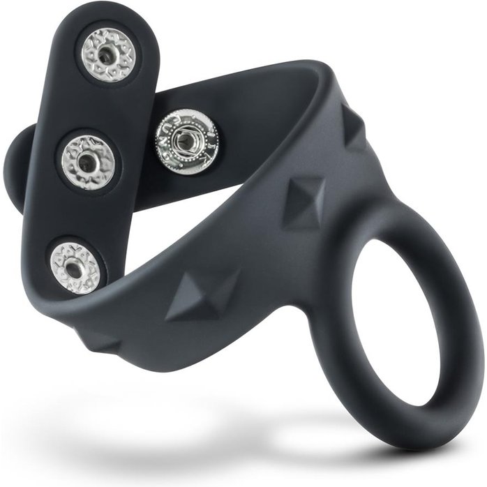 Черное эрекционное кольцо с подхватом мошонки на кнопках VS6 - Performance