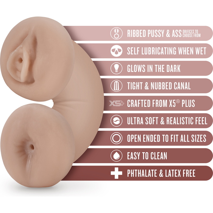 Телесный люминесцентный двусторонний мастурбатор Tasha - Enlust. Фотография 5.