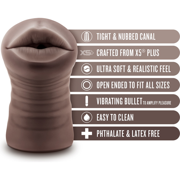 Коричневый мастурбатор-ротик Krystal Vibrating Masturbator - Enlust. Фотография 5.