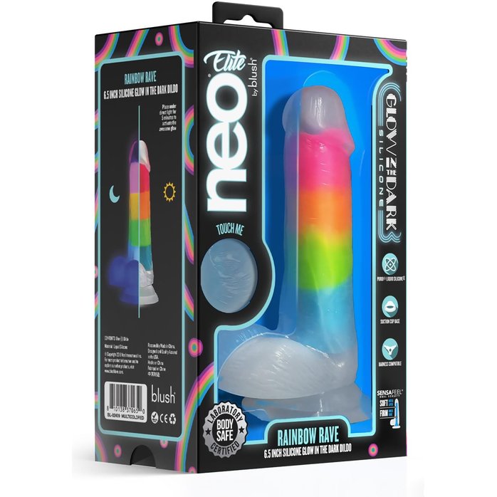 Яркий люминесцентный фаллоимитатор Rainbow Rave - 16,5 см - Neo Elite. Фотография 4.