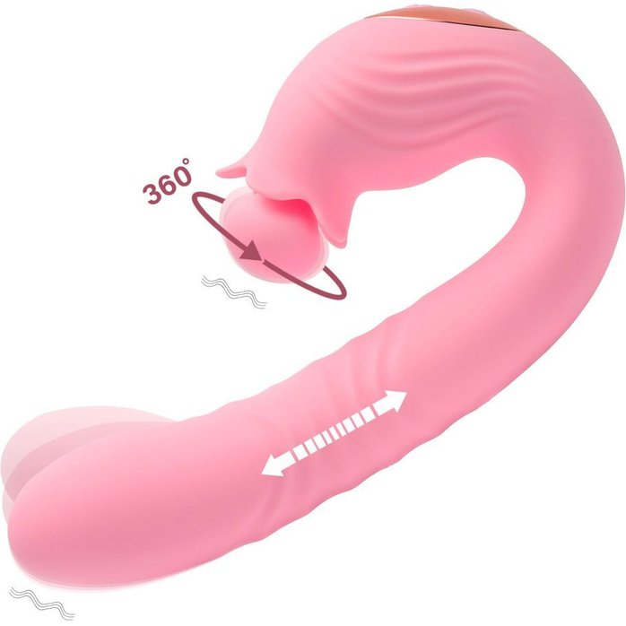 Розовый вибратор Selove Campanula с вращающимся стимулятором клитора - 18,2 см. Фотография 2.