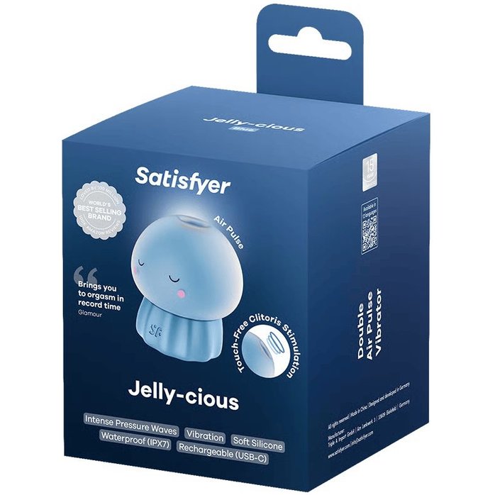 Голубой вакуумный стимулятор клитора в форме медузы Satisfyer Jelly-cious. Фотография 3.