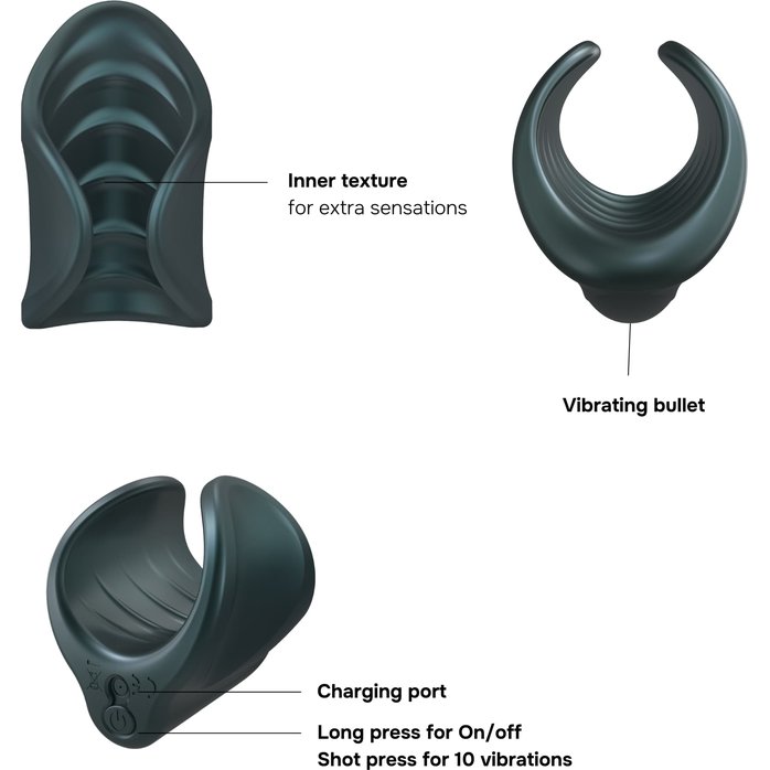 Серый сквозной мастурбатор с вибрацией Manwan Starter. Фотография 4.