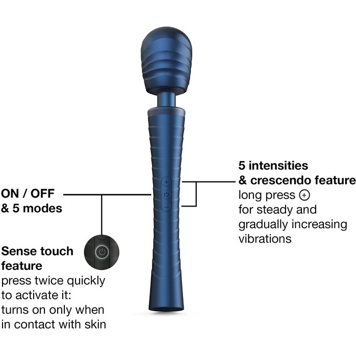 Синий вибромассажёр с насадками Man.wand Edgy. Фотография 4.